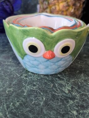 Green & Blue Owl Ceramic Nesting Measuring Cups - Unbranded
